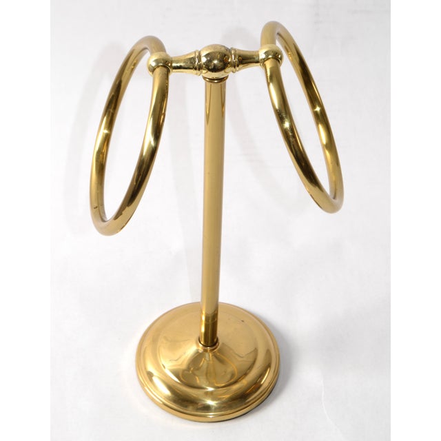 Hollywood Regency Free Standing Solid Brass Double Ring Hand Towel Holder For Sale - Image 14 of 14