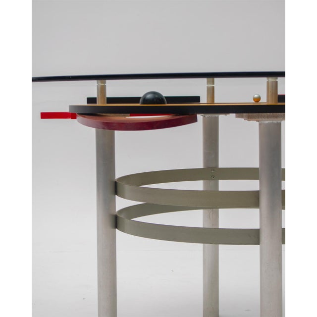 Postmodern Table in Metal, Wood and Glass, 1980s For Sale - Image 4 of 5