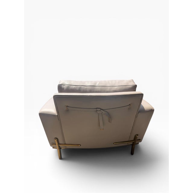 2020s Theodore Alexander Contemporary Taupe Leather Lounge Chair With Brass Accents For Sale - Image 5 of 16