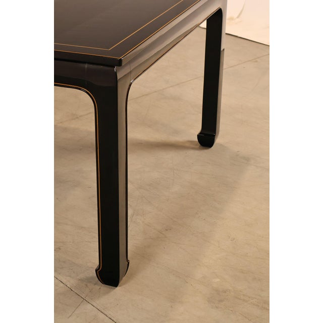 Custom Black Lacquered 12 Foot Extendable Dining Table With Gold Line Inlay For Sale - Image 11 of 18