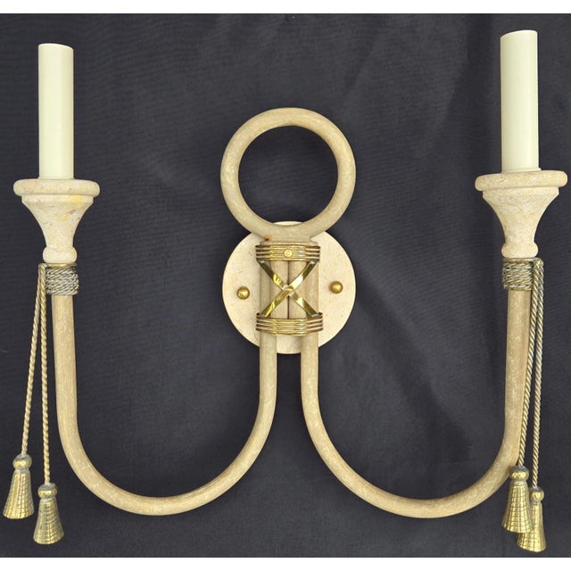 Fine Arts Lamps Brass & Marble Double Wall Sconce Lamps - a Pair For Sale - Image 4 of 18