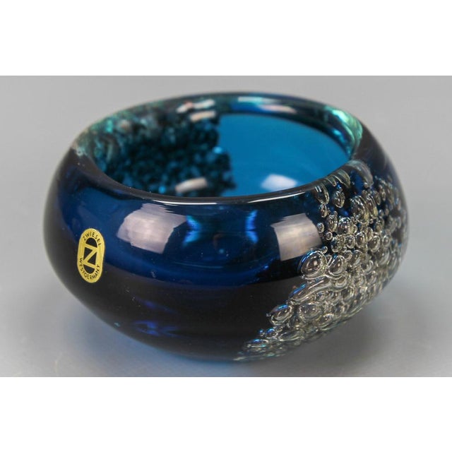 1970s Small Blue Bubbled Glass Bowl by Zwiesel, Germany, 1970s For Sale - Image 5 of 16