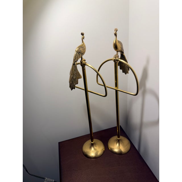 Metal Anthropologie Ida Peacock Brass 2 Towel Freestanding Hand Towel Holders For Sale - Image 7 of 7