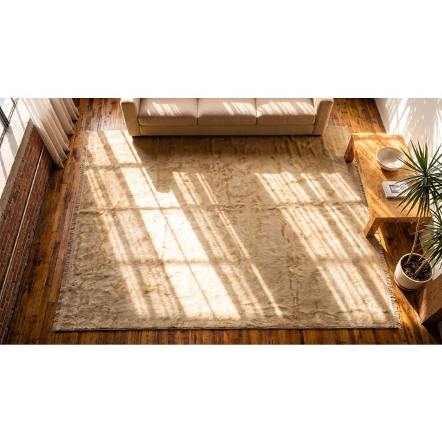 Textile Sensational Tan-Camel Background Color With Damask Pattern Vintage Turkish Oushak Rug For Sale - Image 7 of 7