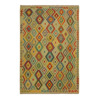 1990s Kilim Beige Red Wool Rug - 6'9" X 10'0" For Sale
