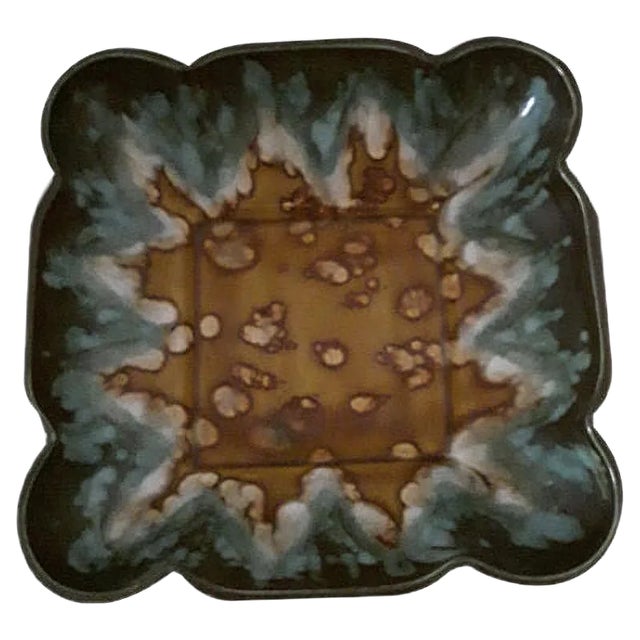 Vintage Art Deco Square Ceramic Fruit Bowl from Jaspe Longwy, France For Sale