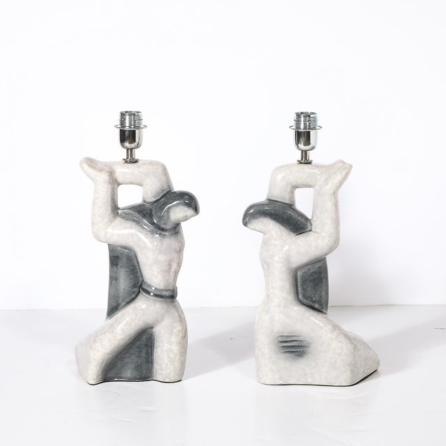 Pair of Mid-Century Modernist Abstract Figural Ceramic Table Lamps For Sale In New York - Image 6 of 9