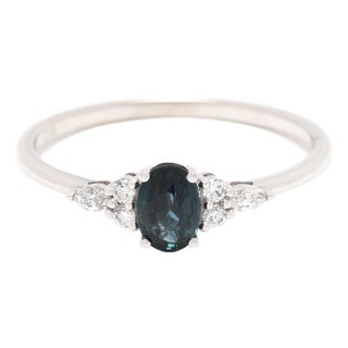 0.82 CTW Sapphire and Diamond Engagement Ring, 14k White Gold, Ring Size 9 For Sale