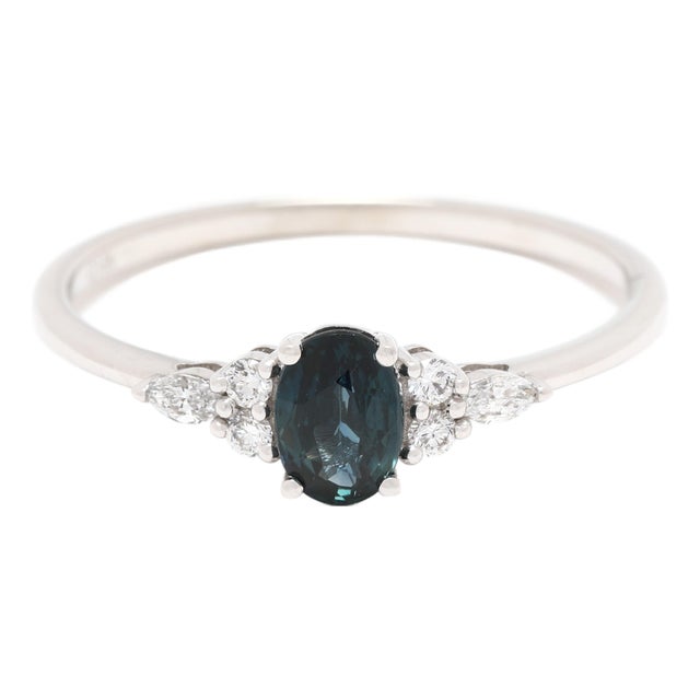 0.82 CTW Sapphire and Diamond Engagement Ring, 14k White Gold, Ring Size 9 For Sale