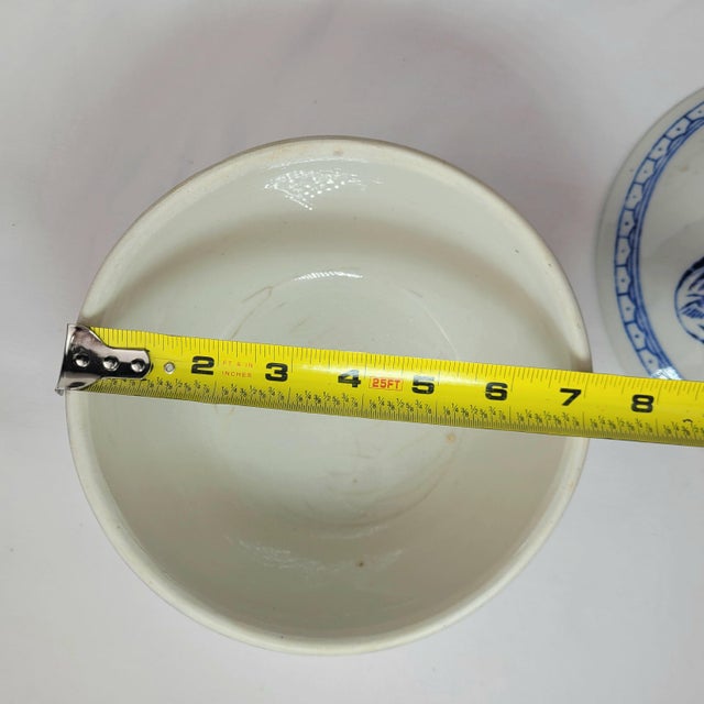 Vintage Blue and White Ceramic Lidded Bowl Crane Medallion Chinoiserie China For Sale - Image 12 of 13