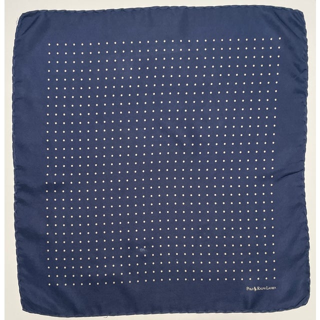 Traditional 1990s Ralph Lauren Men’s Navy Polka-Dot Silk Pocket Square - For Sale - Image 3 of 4