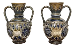 Small Victorian Doulton Lambeth Vases, 1880s, Set of 2