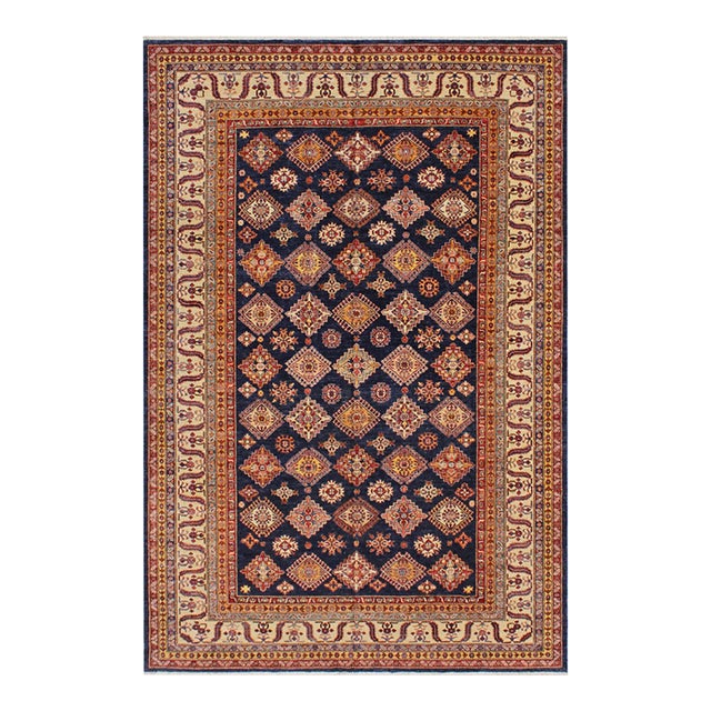 Rustic Super Kazak Blue/Beige Wool Rug - 8'10'' X 12'0'' For Sale