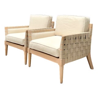 Vintage Niedermaier Wood and Strap Lounge Chairs - Pair For Sale