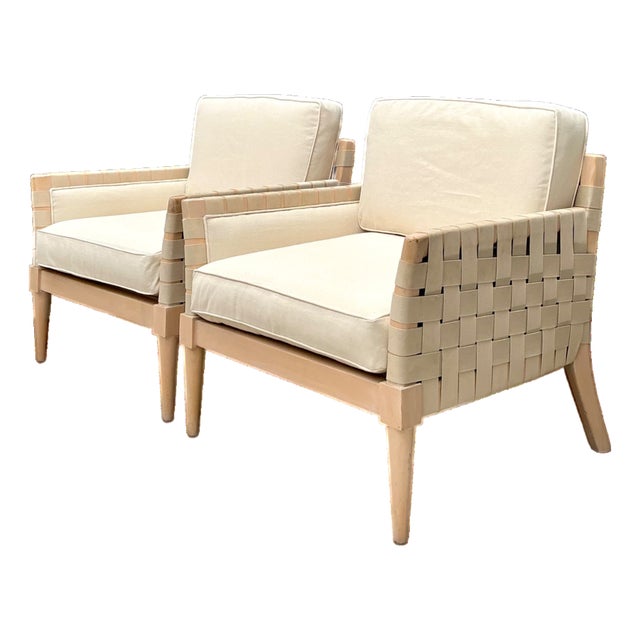 Vintage Niedermaier Wood and Strap Lounge Chairs - Pair For Sale