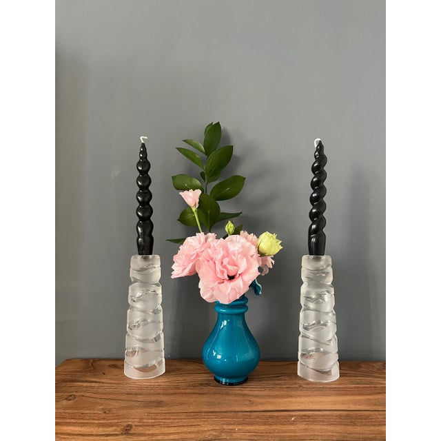 1970s Pair of Crystal Candlestick Holders For Sale - Image 4 of 7