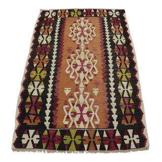1950s Traditional Hand Knotted Black Vintage Kilim Rug For Sale