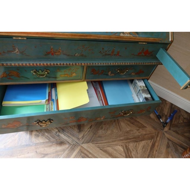 Turquoise/Blue Maitland Smith Vintage Japanese Secretary Desk For Sale - Image 12 of 13