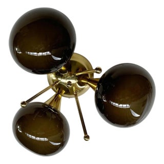 Trifoglio Polished Brass Frosted Smoky Pebble Flush Mount by Fabio LTD For Sale