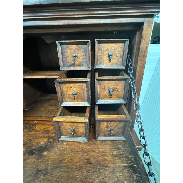 Brown Spanish Bargueño Secretary Desk With Drawers For Sale - Image 8 of 12