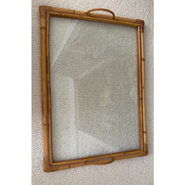 Coastal Vintage Bamboo Tray With Glass Inset and Bamboo Handles Styled After Christian Dior For Sale - Image 3 of 5