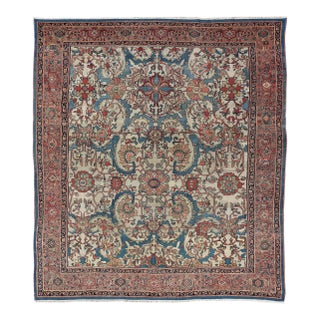 Antique Persian Sultanabad Rug in Ivory Background, Blue, Salmon & Multi Colors For Sale