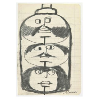 Mino Maccari, Men in Bottle, Pencil Drawing, 1960s For Sale