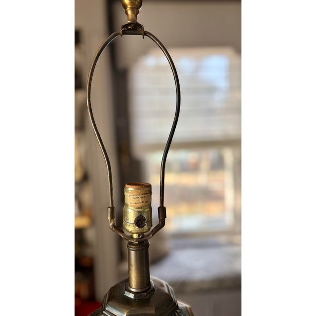 Vintage Morris Greenspan Hollywood Regency Ceramic Pierced Bronze Celadon Lamps - a Pair For Sale In Raleigh - Image 6 of 9