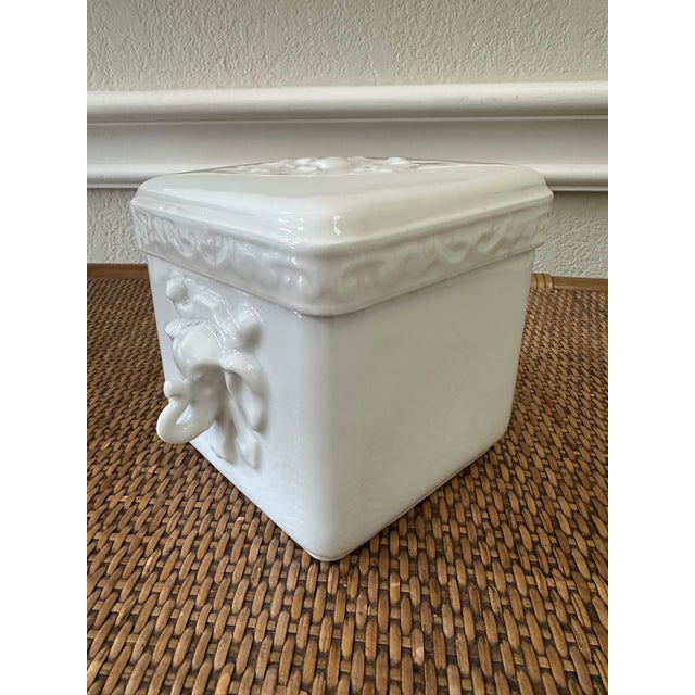 Vintage Porcelain Box With Two Stylized Elephant Head Handles For Sale - Image 12 of 14