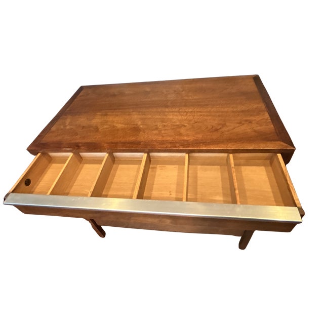 Vintage John Stuart Mid-Century Modern Walnut Four-Drawer Dresser by John Stuart – Walnut Chest With Steel Edge Pulls, Circa 1970s For Sale - Image 17 of 18