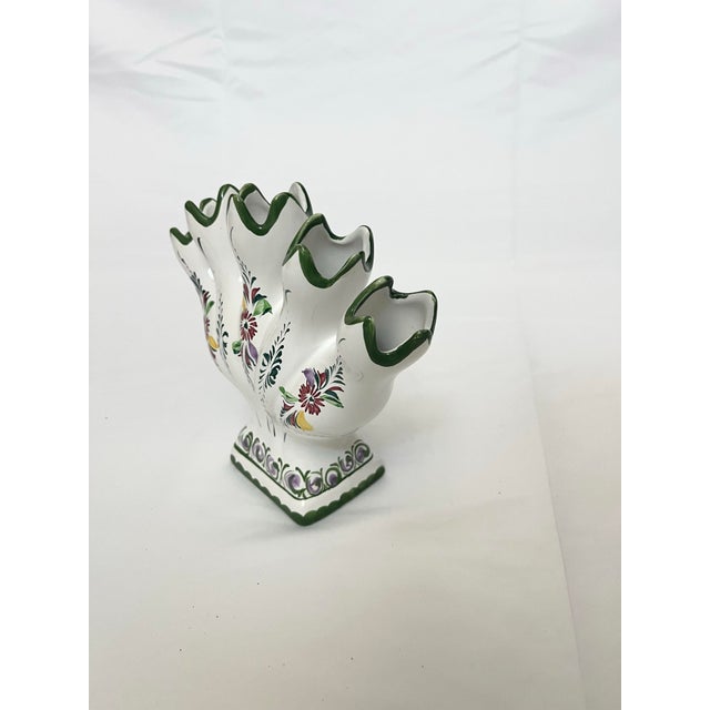 Vintage Portuguese Five-Finger Majolica Bud Vase For Sale - Image 4 of 8