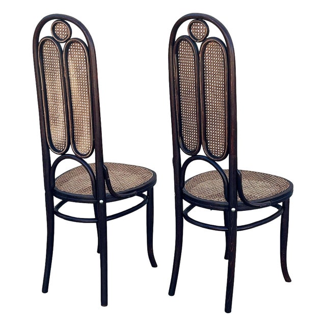 19th Century Vienna Secession Bent Oak & Cane High Back Side Chair No. 16 Attributed to Thonet, Pair For Sale - Image 4 of 10