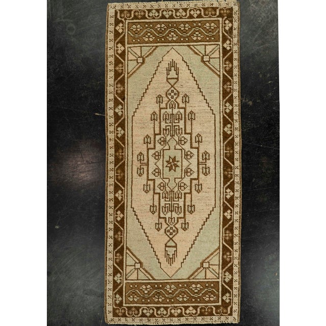 Brown Turkish Mini Rug Oriental Hand Knotted Vintage Rug 1'7" x 3'8" #21064 For Sale - Image 8 of 8