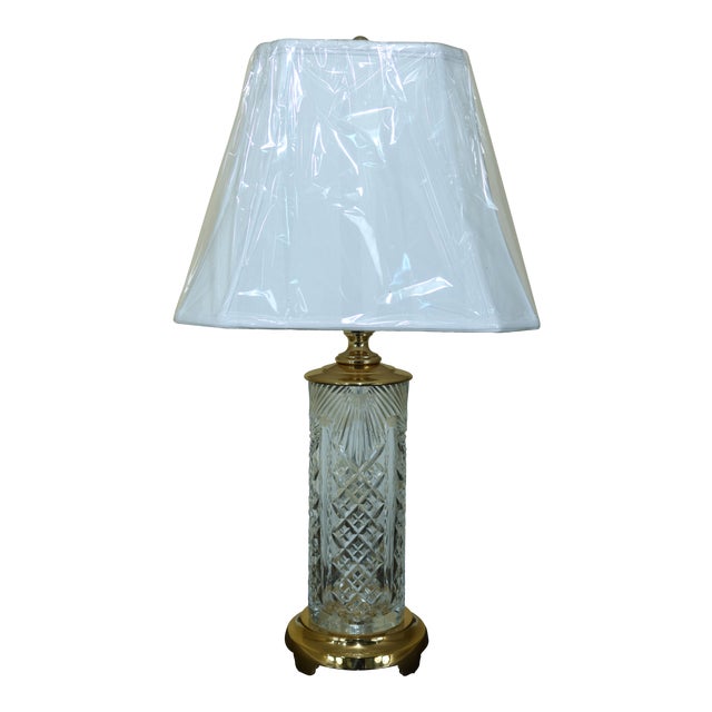 Waterford Etched Crystal & Brass Table Lamp W. Shade Chairish