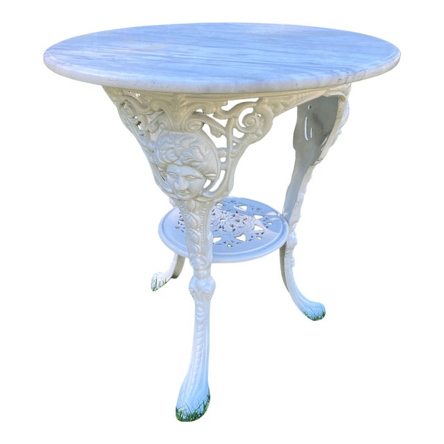 Antique English Iron Pub Table With Marble Top For Sale