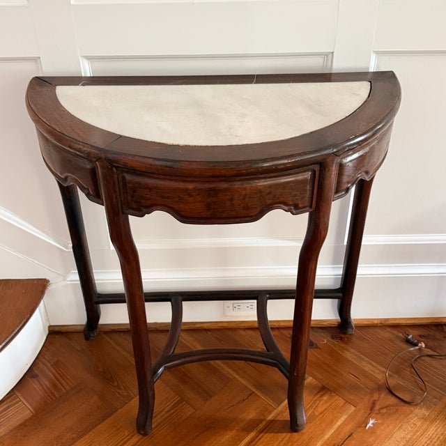 Vintage Marble Insert Demilune Table For Sale - Image 4 of 6