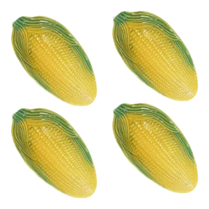 Yellow and Green Ceramic Corn King Corn Husk Serving Bowls - Set of 4