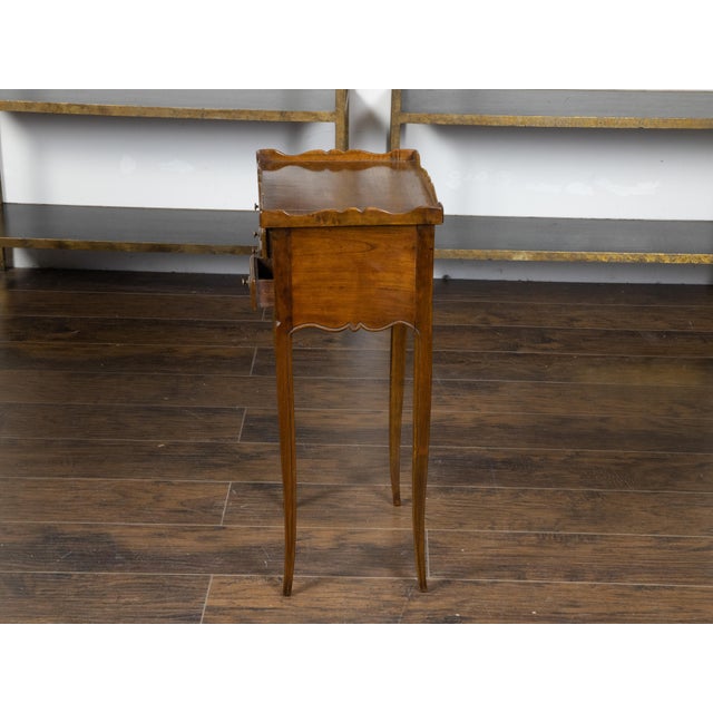 French Turn of the Century Walnut Side Table with Carved Tray Top and Drawers For Sale - Image 11 of 12