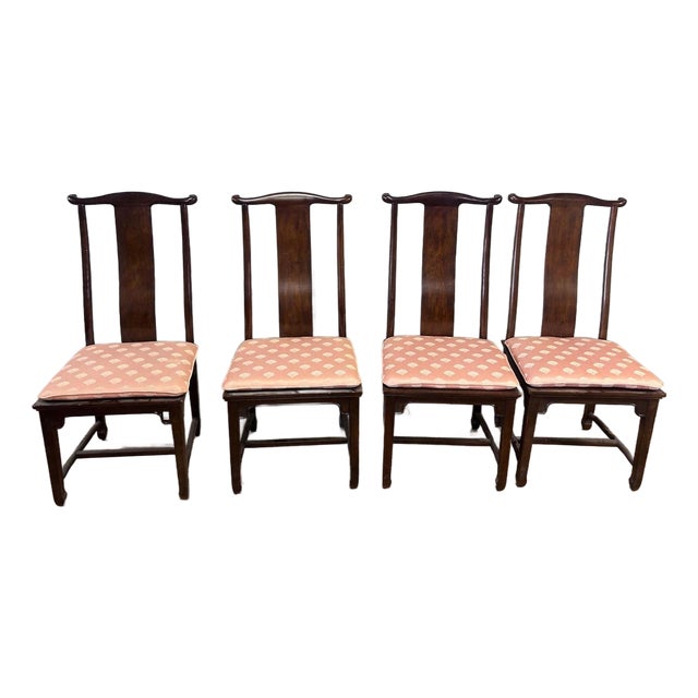 Set Four Vintage Drexel Oriental Asian Chinoiserie Splat Back Dining Room Chairs For Sale