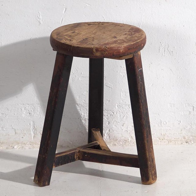 Antique Dark Colored Round Stool, 1900 For Sale - Image 9 of 9