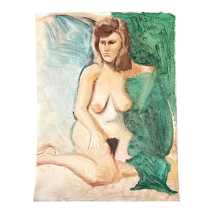 Fine Art Post Modern Portrait Painting of a Nude Woman on Green by Clair Seglem