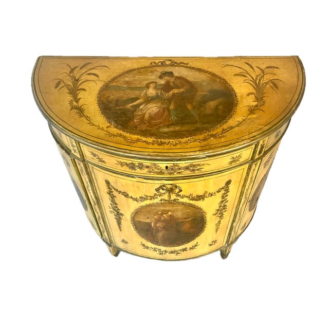 Yellow George III Painted Demilune Cabinet For Sale - Image 8 of 12