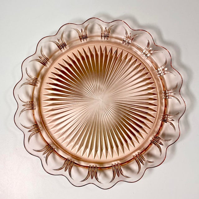 Art Deco Early 20th C Art Deco Hollywood Regency Boho Chic Pink Glass Starburst Platter. For Sale - Image 3 of 9