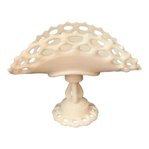 1950s Folded Vintage Westmoreland Milk Glass Fruit Compote-Banana Pedestal Basket
