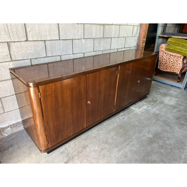 Monumental European Art Deco Walnut Credenza / Sideboard – Streamline Moderne Cabinet For Sale - Image 17 of 17