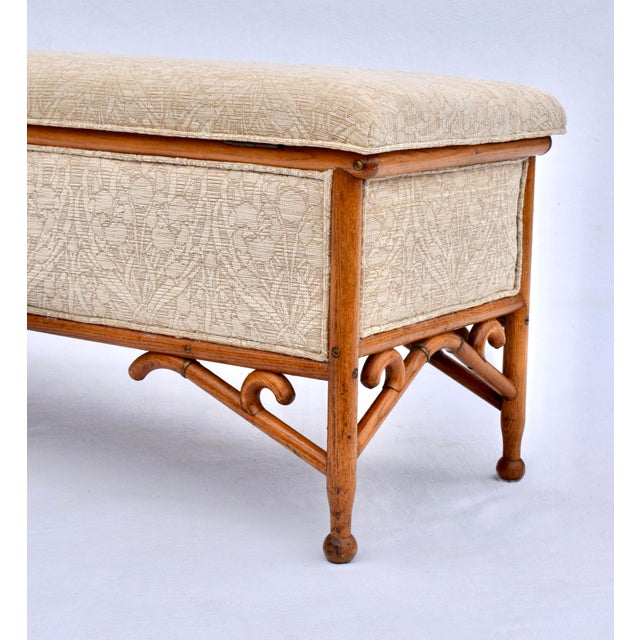 Wood Early 20th Century Upholstered Steam Bent Oak Arts and Crafts Bench For Sale - Image 7 of 9