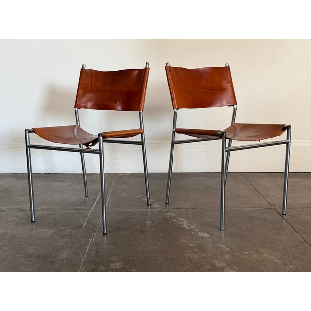 1960s Martin Visser Patinated Leather Dining Chairs For Sale - Image 9 of 18