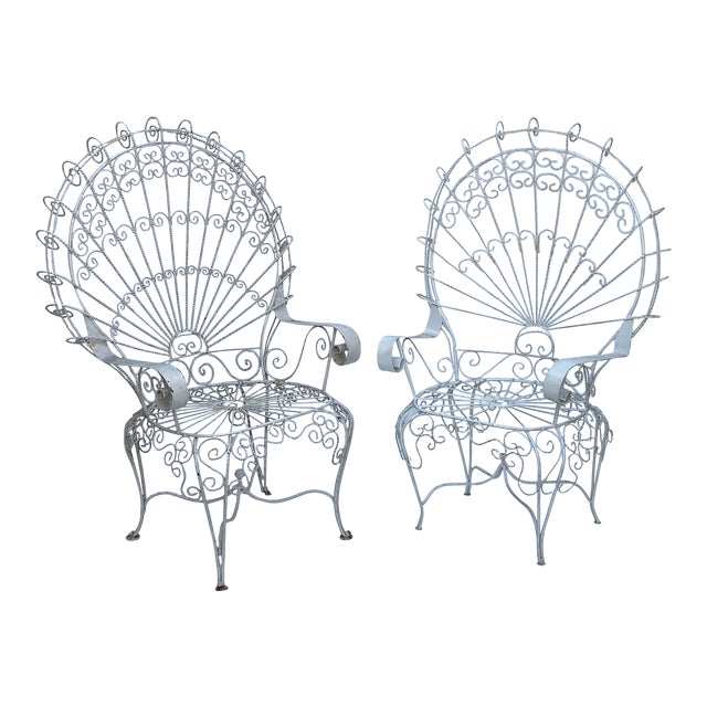 1960s His & Hers Twisted Wrought Iron Salterini Style Peacock Metal