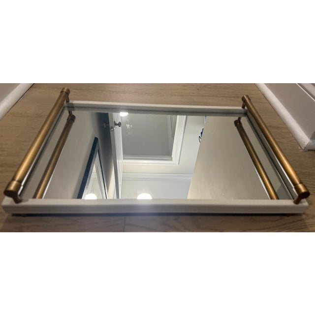 Port 68 Port 68 Cairo Cream Faux Shagreen Mirrored Tray With Aged Brass Bamboo Handles For Sale - Image 4 of 4