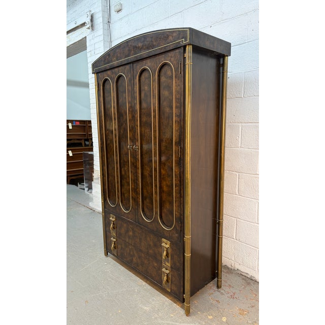 Hollywood Regency Mid 20th Century Hollywood Regency Burl and Brass Armoire by Mastercraft For Sale - Image 3 of 18
